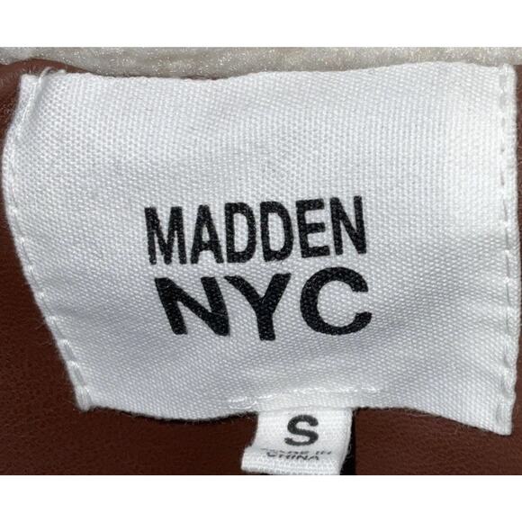 Madden NYC Faux Leather Shearling Small Moto Bomber Jacket Coat Crop Aviator - Picture 6 of 10
